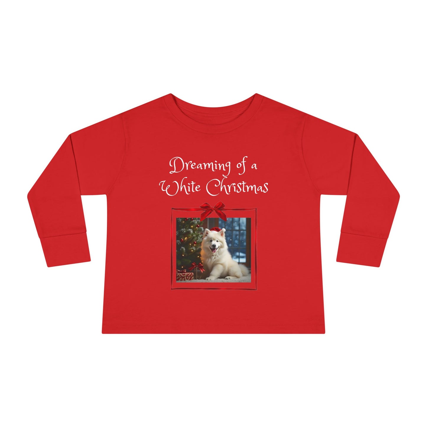 Toddler Christmas Samoyed Dog Theme Long Sleeve Tee - 'Dreaming of a White Christmas' (Additional Color)
