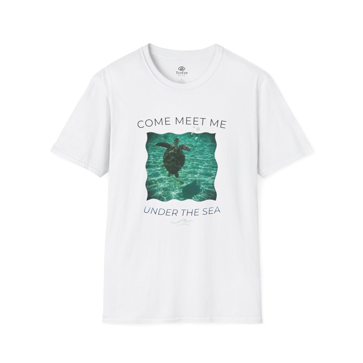 Adult Unisex Aquatic Sea Turtle 'Come Meet Me Under the Sea' Jersey Short Sleeve Tee (Additional Colors)