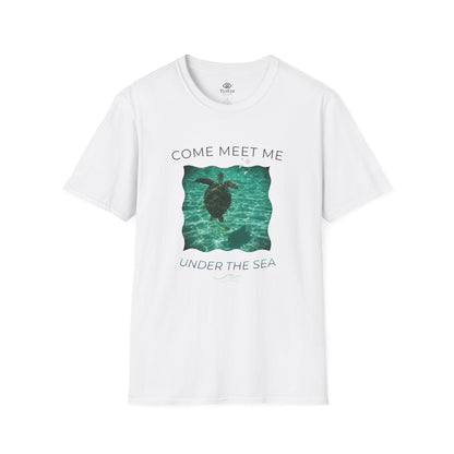 Adult Unisex Aquatic Sea Turtle 'Come Meet Me Under the Sea' Jersey Short Sleeve Tee (Additional Colors)