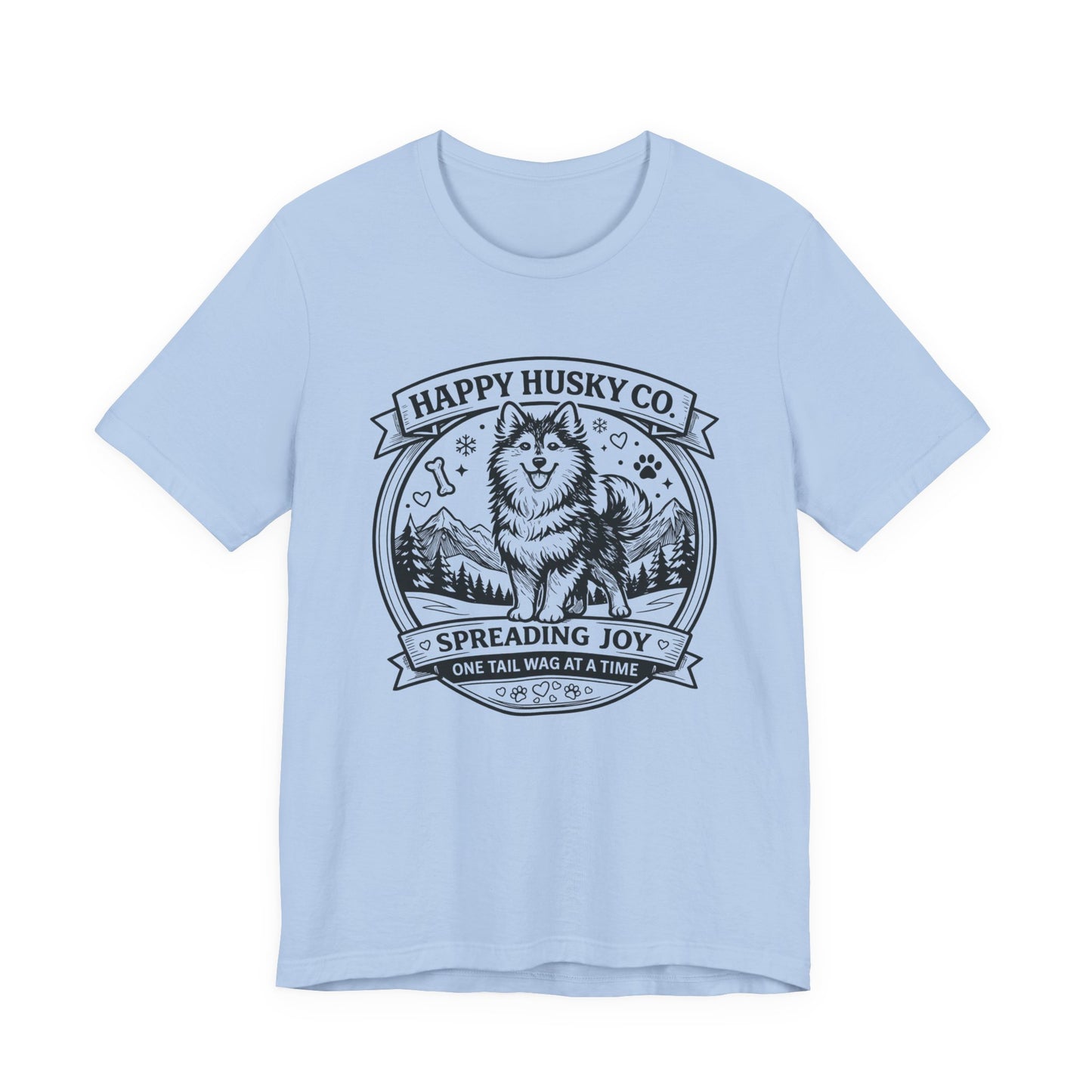 Unisex Happy Husky Co. Design T-Shirt — 'Spreading Joy One Tail Wag At A Time' Graphic Tee (Additional Colors)