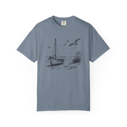 Unisex Adult Sailboat Nautical Double-Sided Tee - 'Set Your Course by the Stars Not the Storm' Motivational Shirt (Additional Colors)