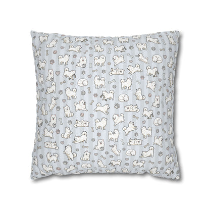Double Sided Blue Design Samoyed Puppy With Bones, Hearts, and Paw Prints Pillowcase — Soft Striped Decorative Square Throw Pillow (Additional Sizes)
