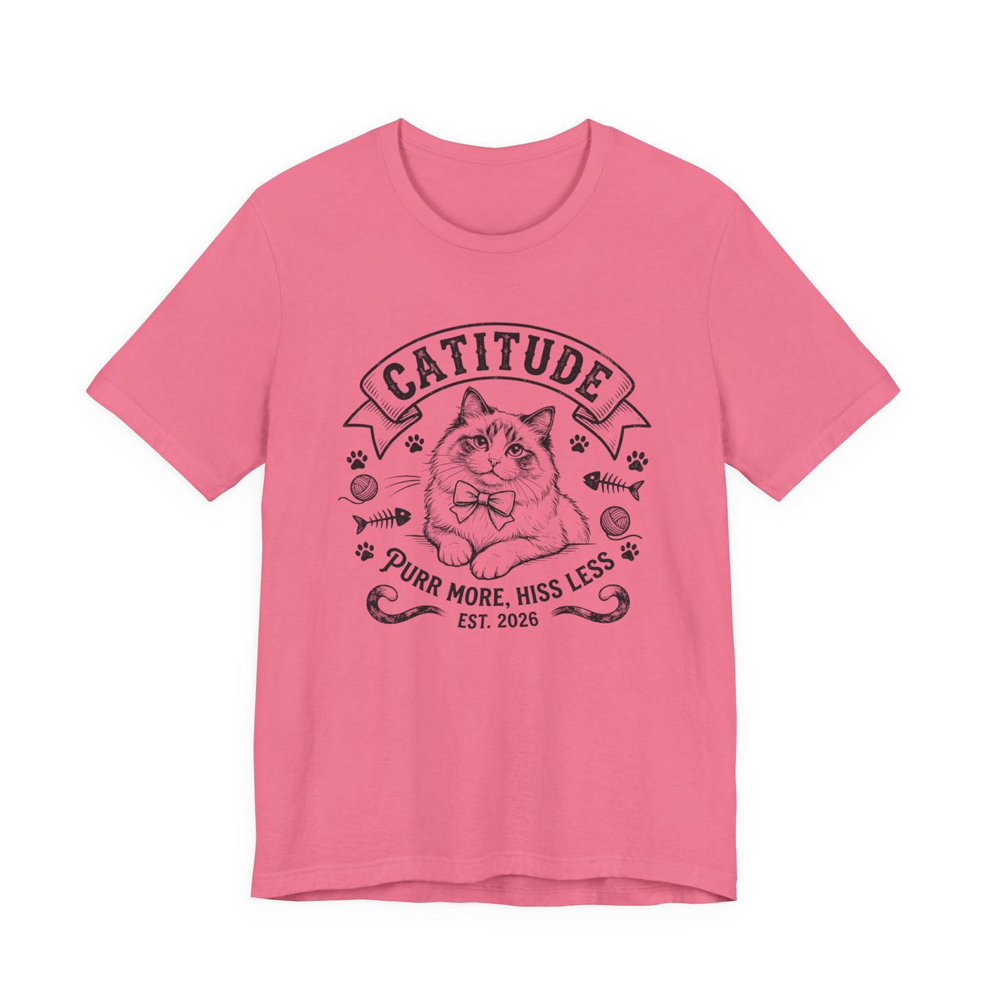 Unisex Jersey Short Sleeve Catitude Design Tee - 'Purr More, Hiss Less' (Additional Colors)