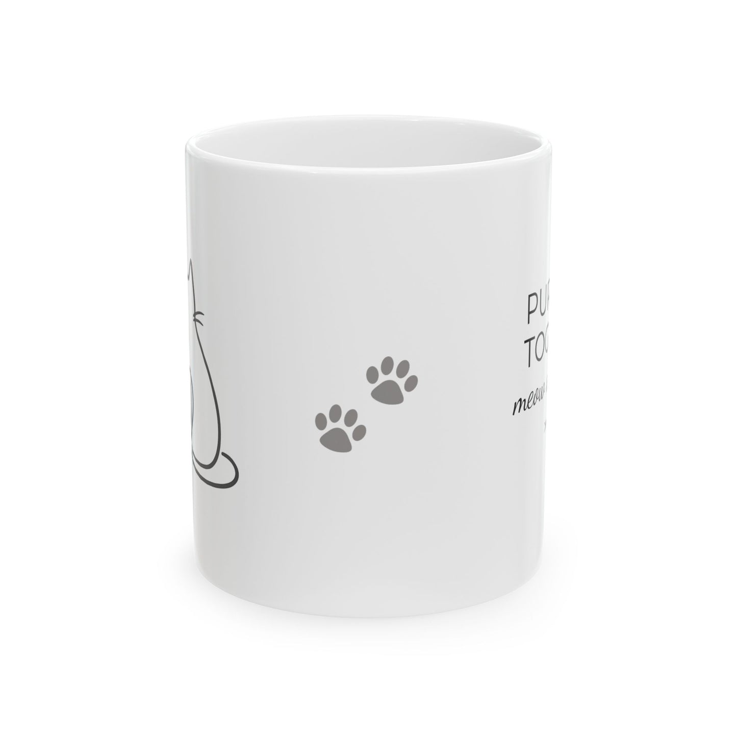 Two Cats and a Heart White Ceramic Mug — "Purrfect Together meow & always" (11oz & 15oz)