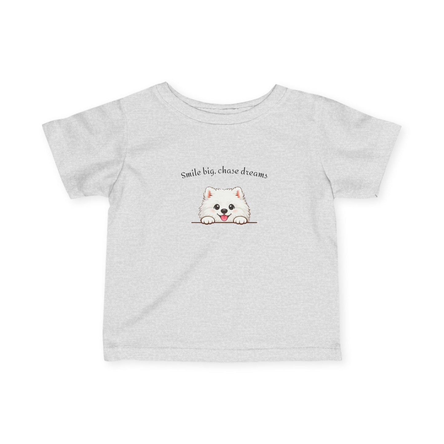 Unisex Infant Tee - Cute White Samoyed Puppy 'Smile Big, Chase Dreams' Baby Shirt (Additional Colors)