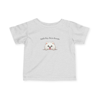 Unisex Infant Tee - Cute White Samoyed Puppy 'Smile Big, Chase Dreams' Baby Shirt (Additional Colors)