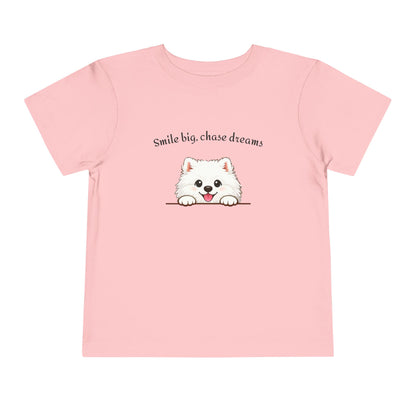 Unisex Toddler Tee 'Smile Big, Chase Dreams' Cute Fluffy Samoyed Puppy Design (Additional Colors)