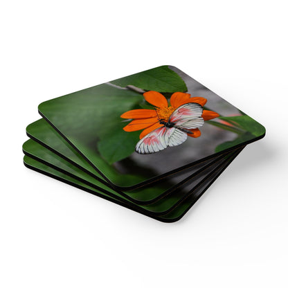 Nature-Inspired Butterfly Design Cork Drink Coaster 4-Piece Set