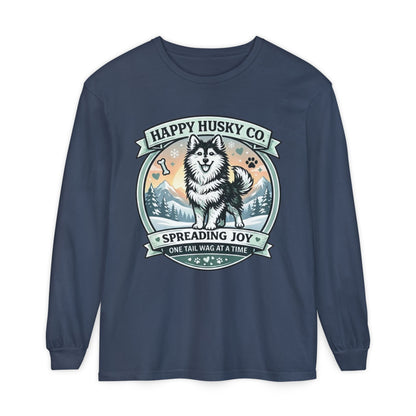 Unisex Colorful Happy Husky Co. Long Sleeve T-Shirt — 'Spreading Joy One Tail Wag At A Time' Graphic (Additional Colors)