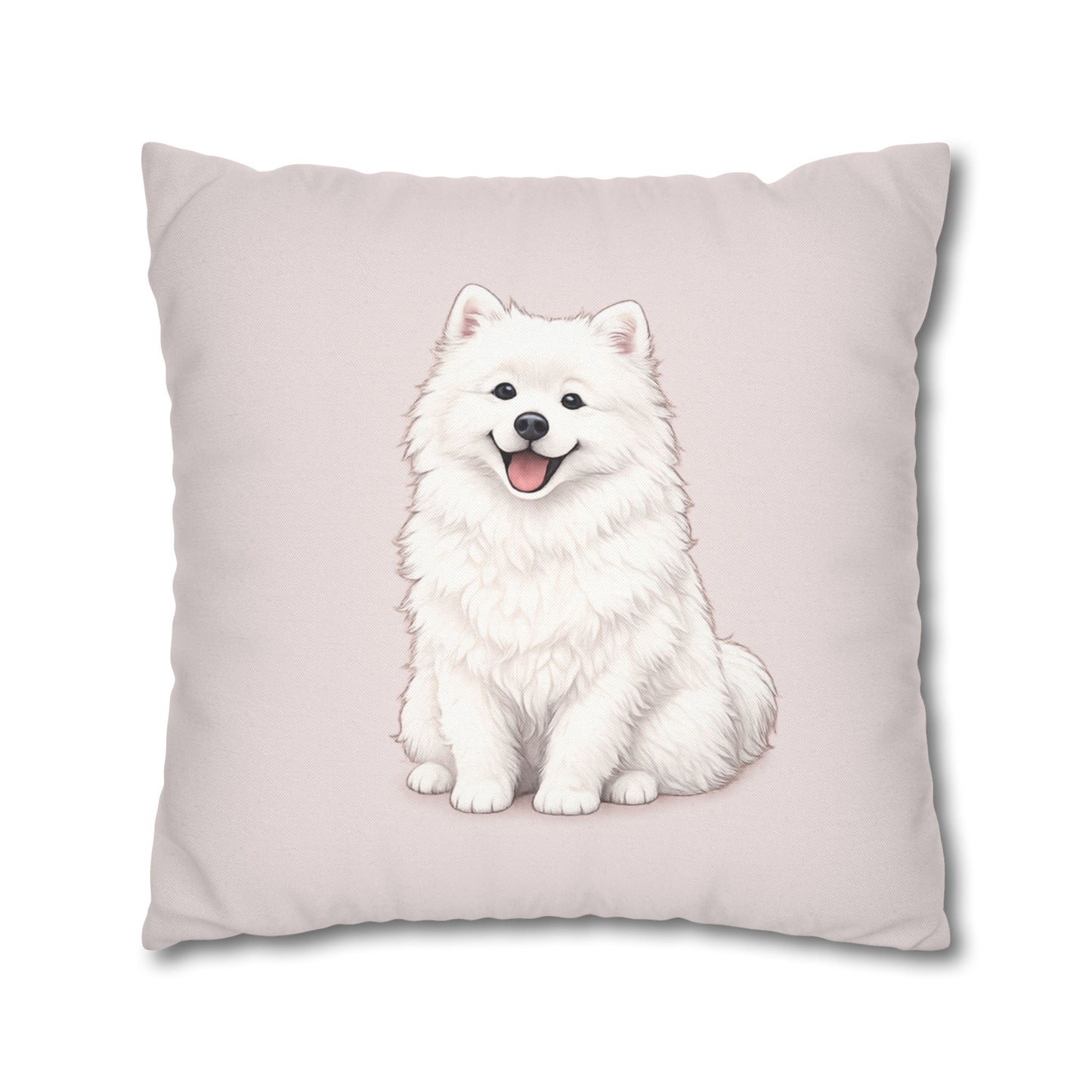 Double Sided Pink Design Samoyed Puppy With Bones, Hearts & Paw Prints Pillowcase — Decorative Square Throw Pillow (Additional Sizes)