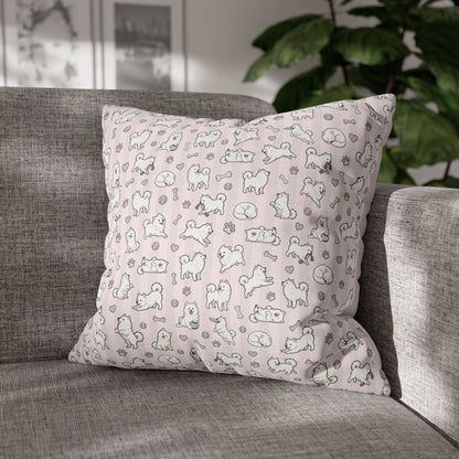 Double Sided Pink Design Samoyed Puppy With Bones, Hearts & Paw Prints Pillowcase — Decorative Square Throw Pillow (Additional Sizes)
