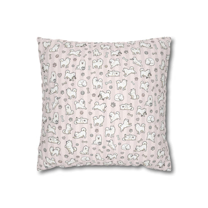 Double Sided Pink Design Samoyed Puppy With Bones, Hearts & Paw Prints Pillowcase — Decorative Square Throw Pillow (Additional Sizes)