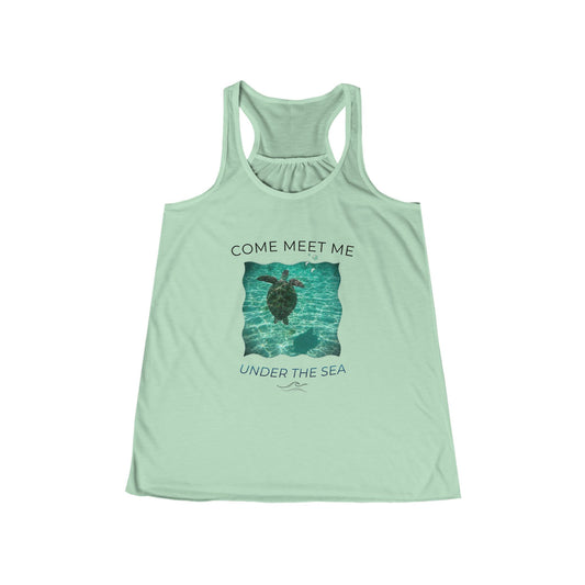 Women's Flowy Aquatic Sea Turtle 'Come Meet Me Under the Sea' Racerback Tank (Additional Colors)