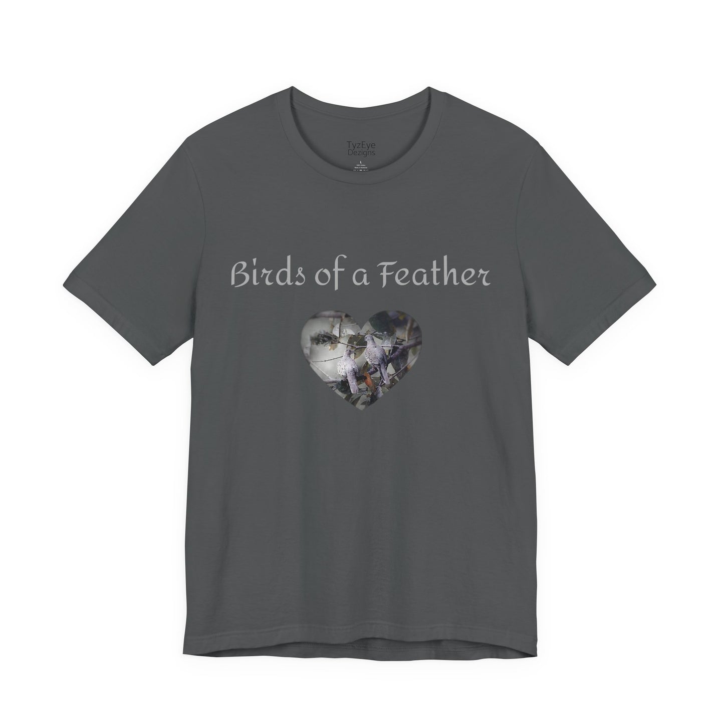 Adult Unisex Heart-Shaped 'Birds of a Feather' Two Doves & 'Two Hearts One Branch' Double-Sided Graphic Tee (Additional Colors)