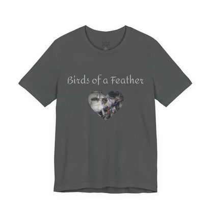 Adult Unisex Heart-Shaped 'Birds of a Feather' Two Doves & 'Two Hearts One Branch' Double-Sided Graphic Tee (Additional Colors)