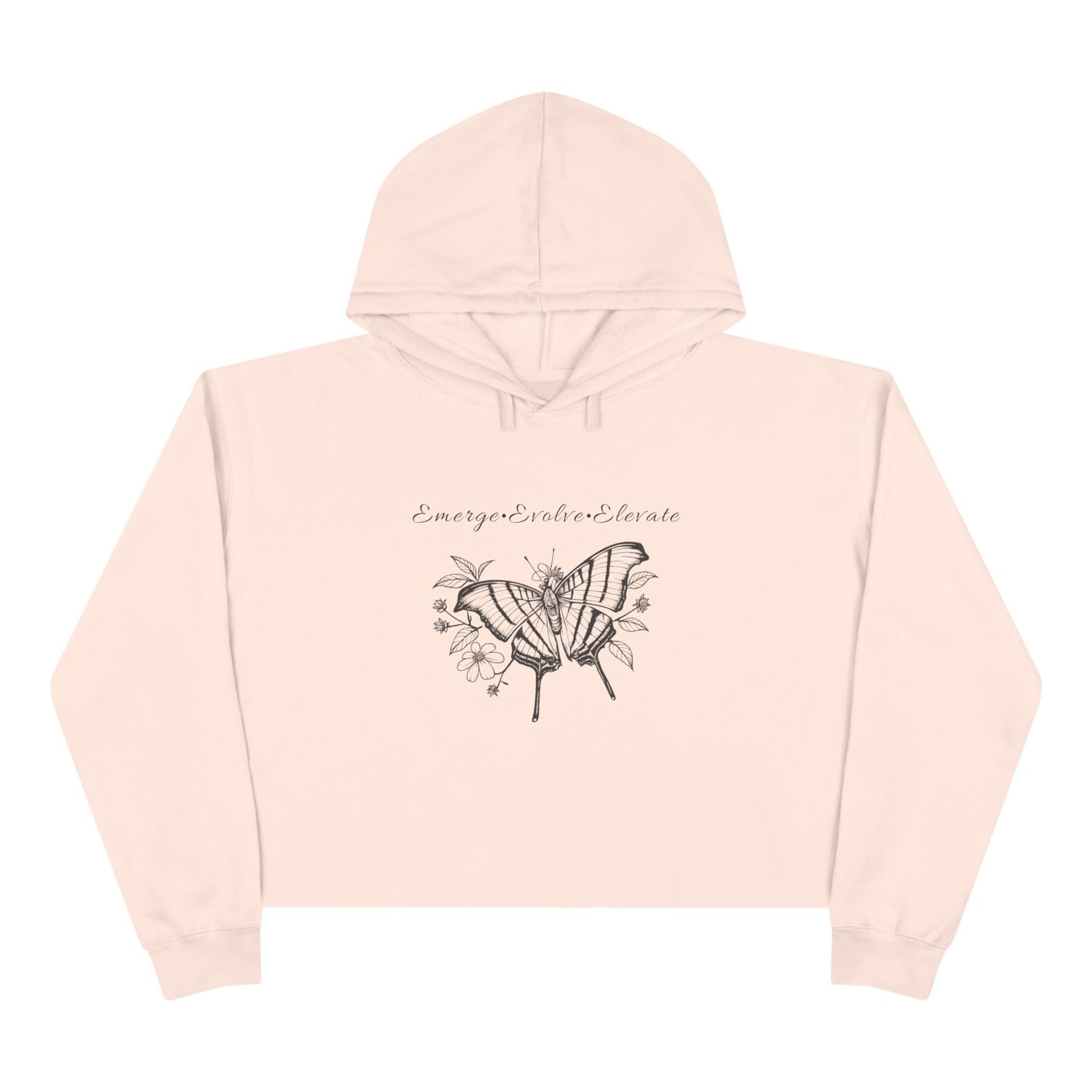 Adult Butterfly & Flowers Sketch Crop Hoodie — 'Emerge, Evolve, Elevate' Minimal Graphic (Additional Colors)