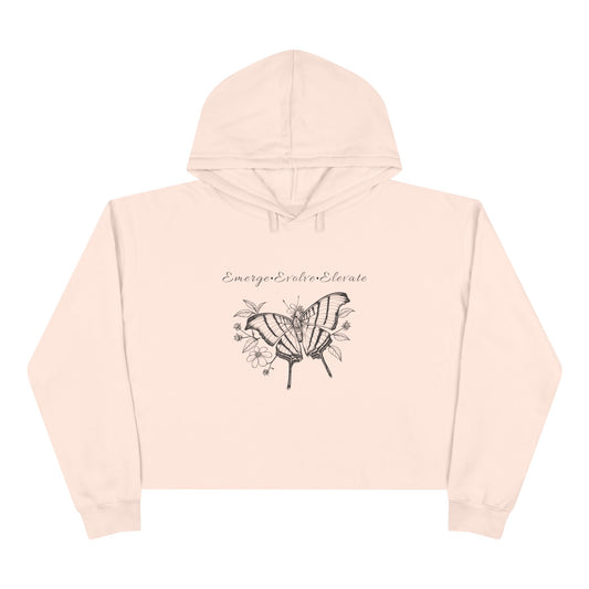 Adult Butterfly & Flowers Sketch Crop Hoodie — 'Emerge, Evolve, Elevate' Minimal Graphic (Additional Colors)