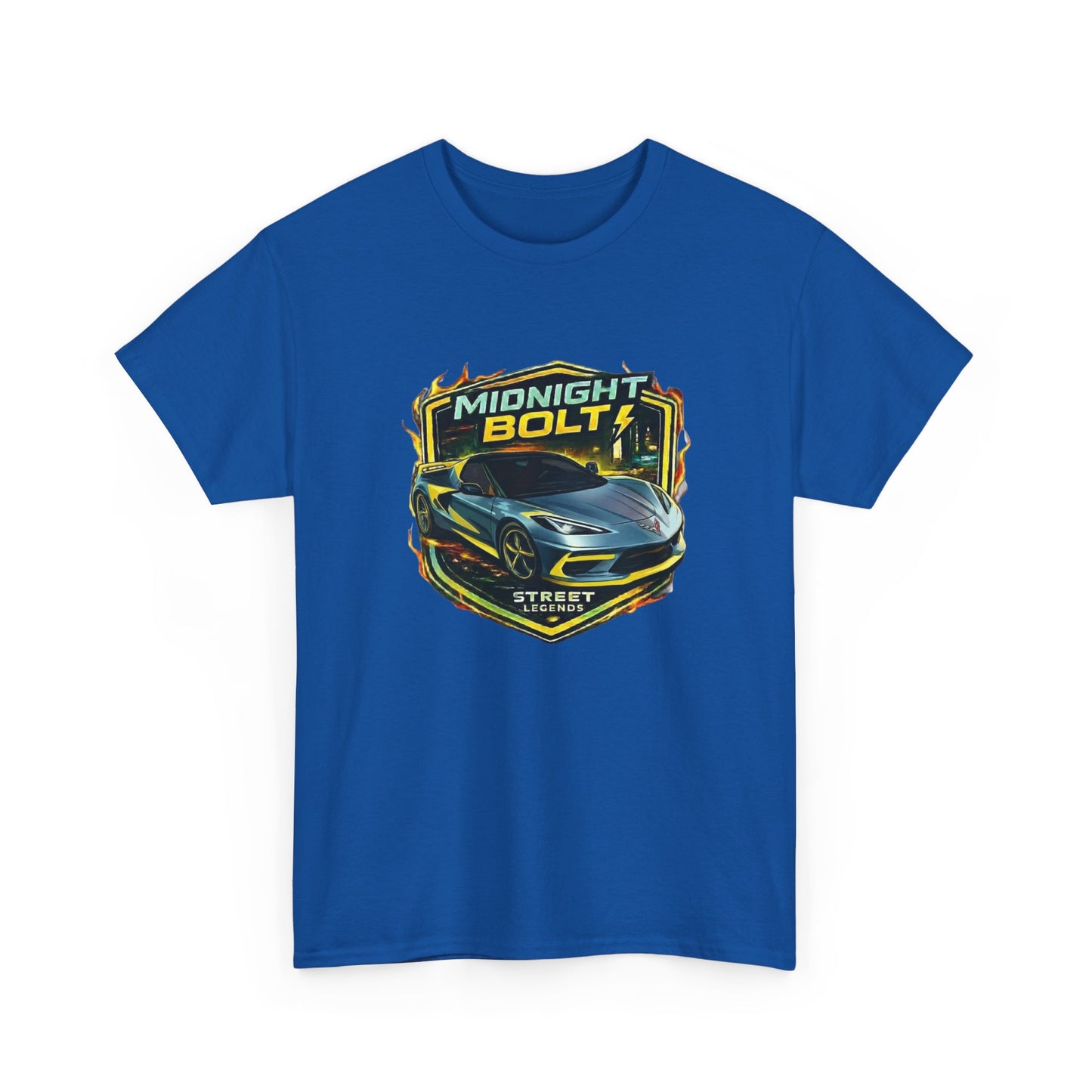 Adult Unisex Blue 'Midnight Bolt' Sportscar Theme Street Legends Series Cotton Tee (Additional Colors)