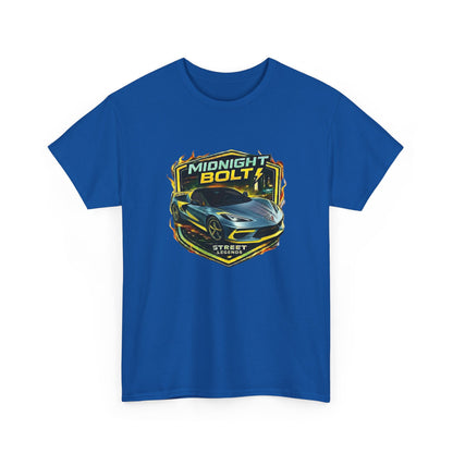 Adult Unisex Blue 'Midnight Bolt' Sportscar Theme Street Legends Series Cotton Tee (Additional Colors)