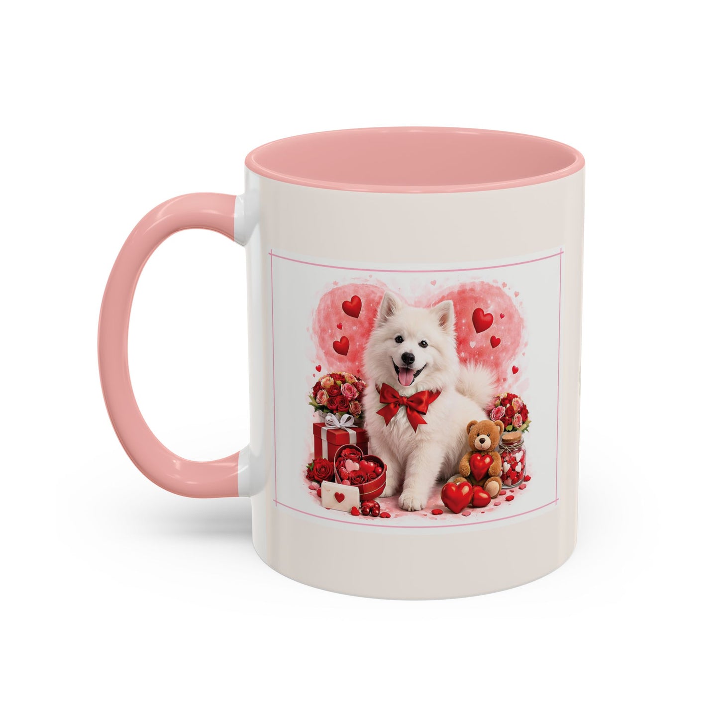 Valentine's Romantic Samoyed Theme "I Woof You More...' Accent Coffee Mug, 11 oz or 15 oz (Additional Color)