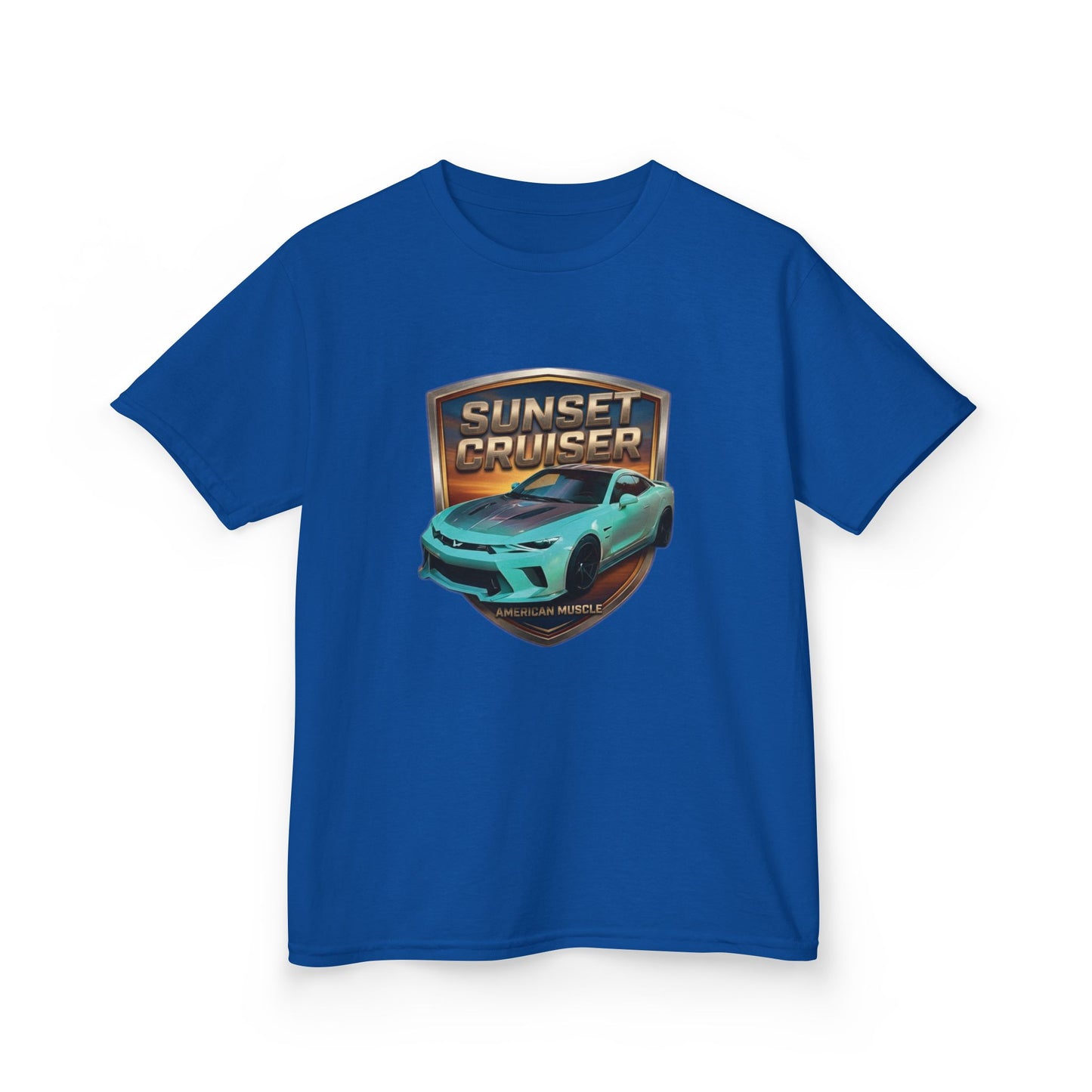 Kids 'Sunset Cruiser' Aqua Camaro Sports Car Theme American Muscle Series Graphic Tee (Additional Colors)