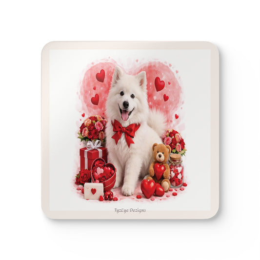 Valentine's Samoyed Dog Theme Cork Coaster Set — Romantic Drink Coasters (4 Piece)