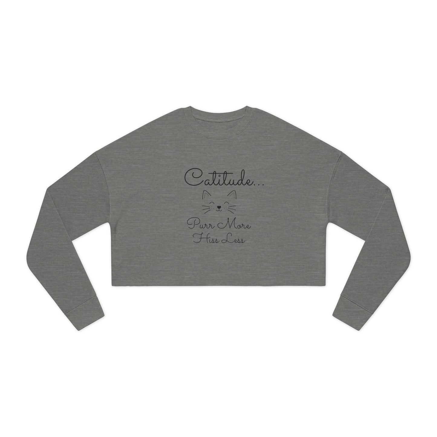 Women's 'Catitude' Cropped Double-Sided Sweatshirt – Cat Silhouette & 'Purr More Hiss Less' (Additional Colors)
