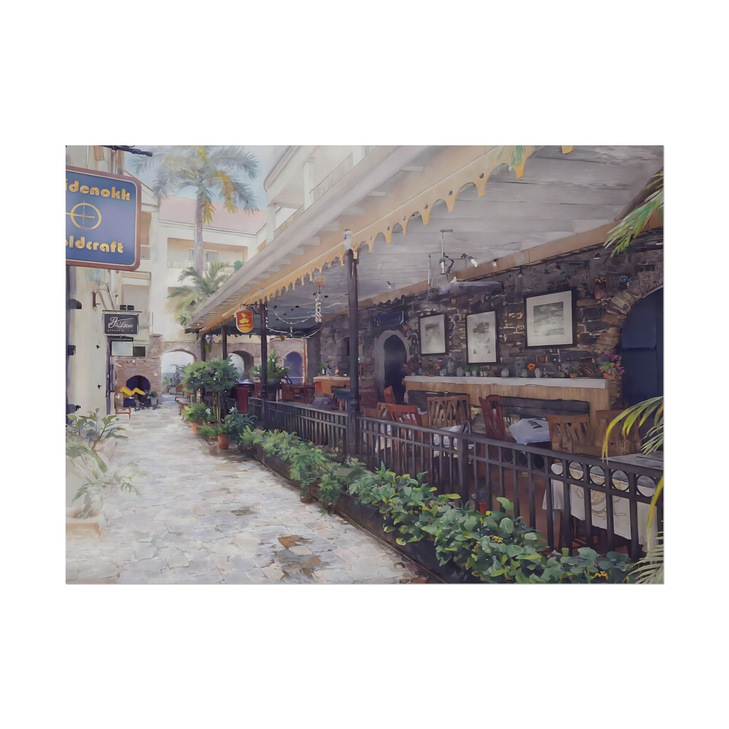 Textured Watercolor-Style Matte Serene Street Scene Art Print