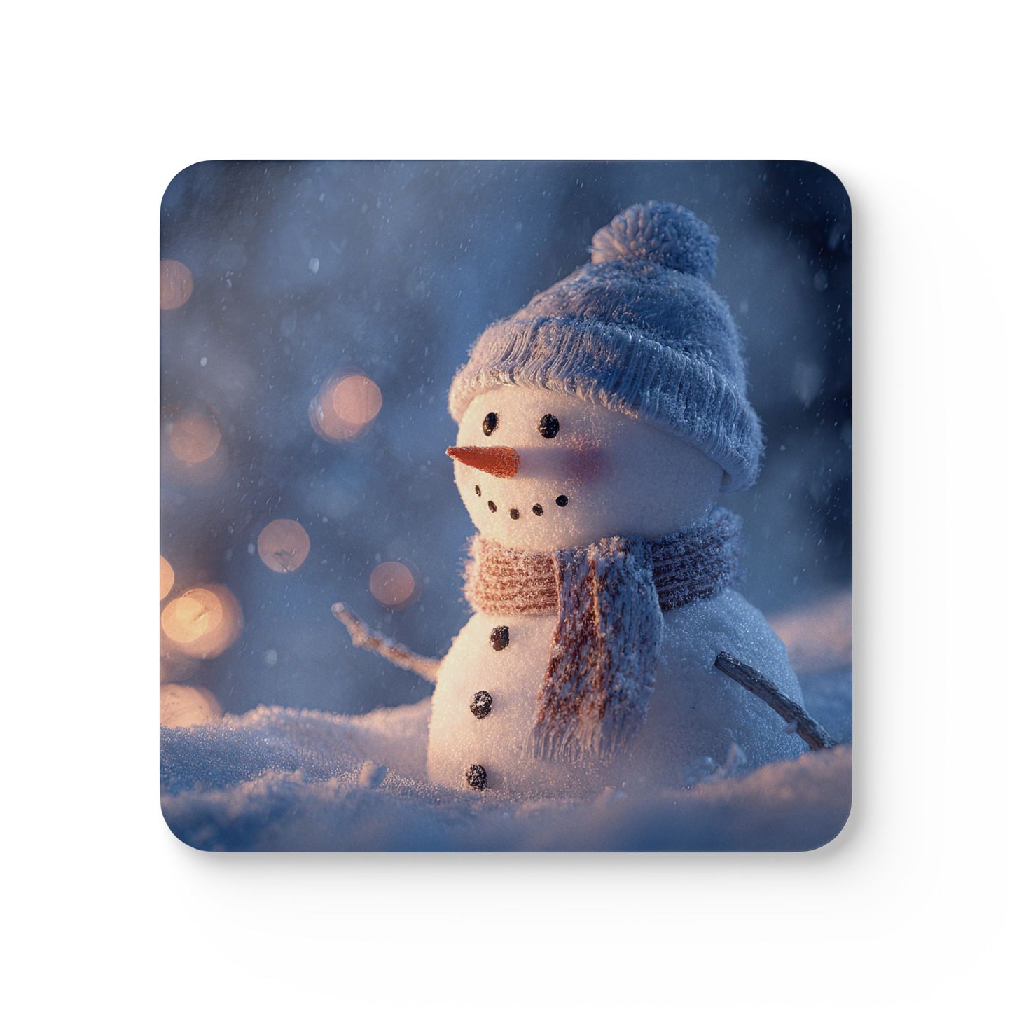 Snowman Winter Cork Drink Coaster Set, (4 Piece)