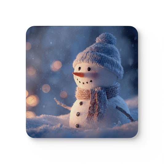 Snowman Winter Cork Drink Coaster Set, (4 Piece)