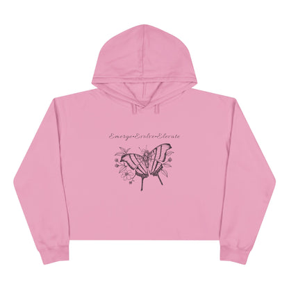 Adult Butterfly & Flowers Sketch Crop Hoodie — 'Emerge, Evolve, Elevate' Minimal Graphic (Additional Colors)