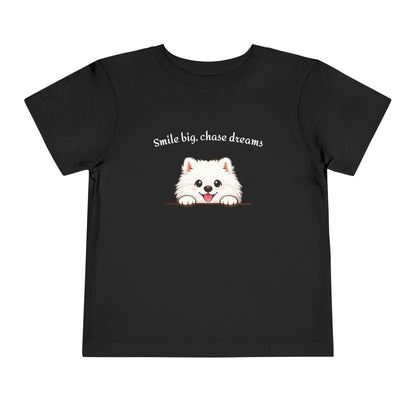 Unisex Toddler Tee 'Smile Big, Chase Dreams' Cute Fluffy Samoyed Puppy Design (Additional Colors)