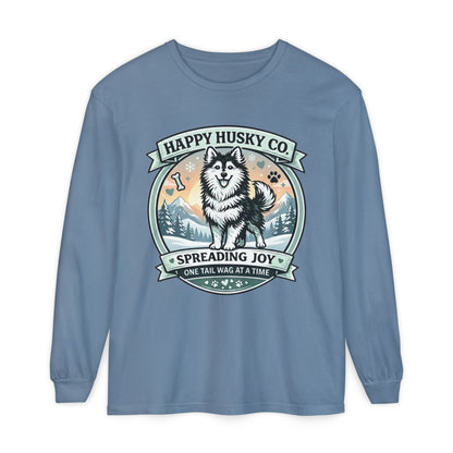 Unisex Colorful Happy Husky Co. Long Sleeve T-Shirt — 'Spreading Joy One Tail Wag At A Time' Graphic (Additional Colors)