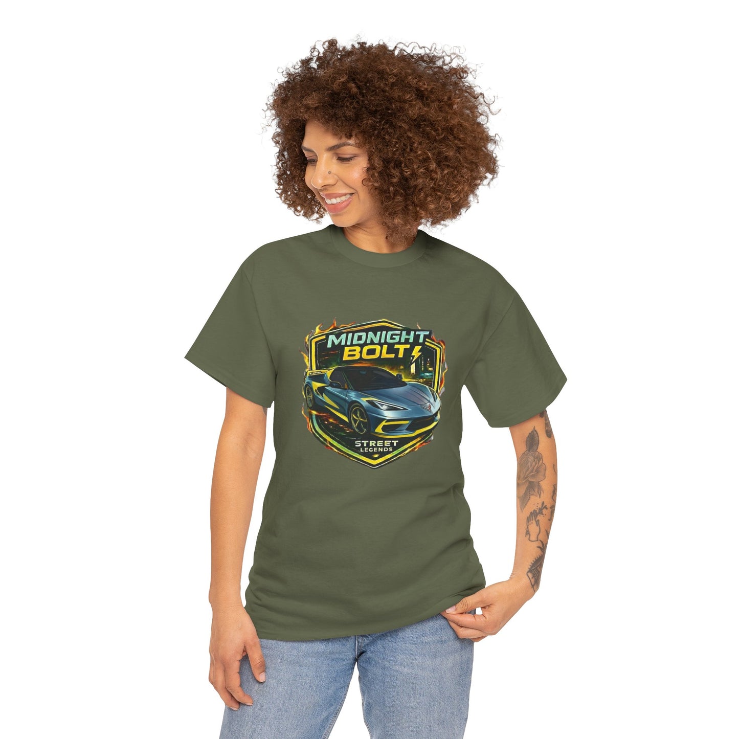 Adult Unisex Blue 'Midnight Bolt' Sportscar Theme Street Legends Series Cotton Tee (Additional Colors)