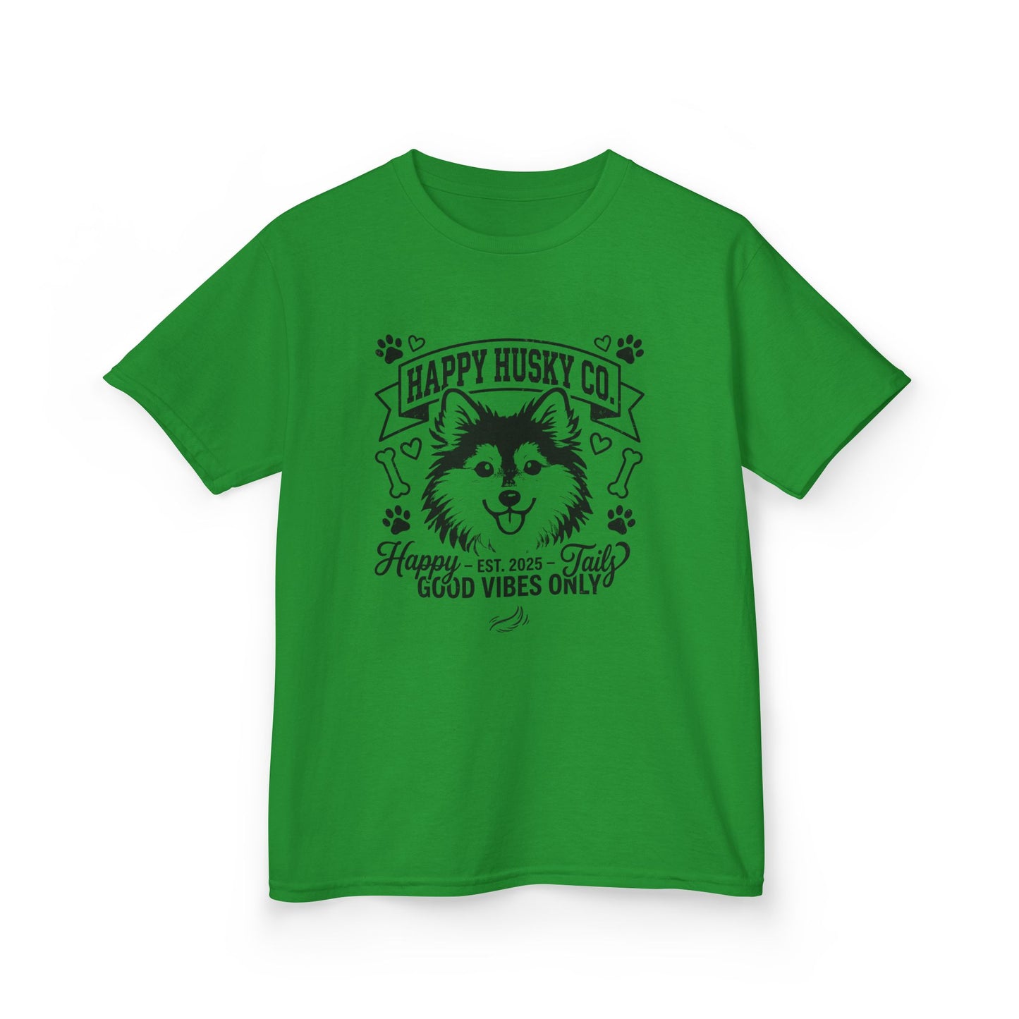 Kids Happy Husky Co. 'Happy Tails, Good Vibes Only' Tee — Puppy Graphic Shirt (Additional Colors)