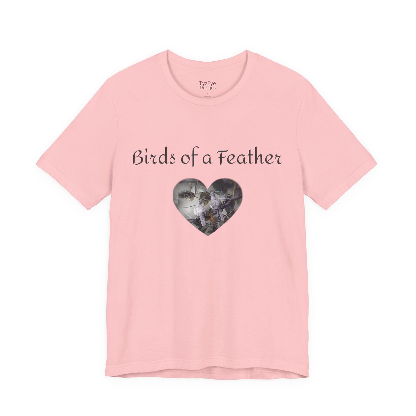Adult Unisex Heart-Shaped 'Birds of a Feather' Two Doves & 'Two Hearts One Branch' Double-Sided Graphic Tee (Additional Colors)