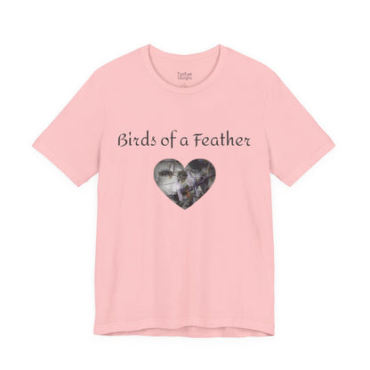Adult Unisex Heart-Shaped 'Birds of a Feather' Two Doves & 'Two Hearts One Branch' Double-Sided Graphic Tee (Additional Colors)