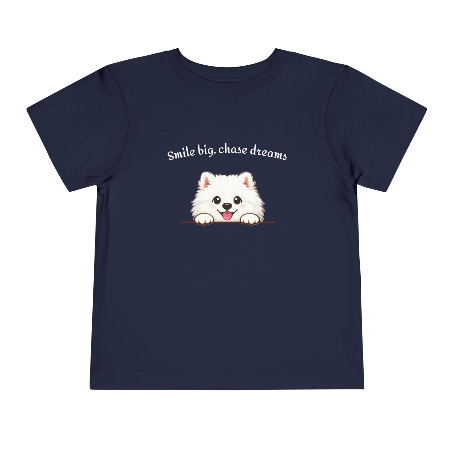Unisex Toddler Tee 'Smile Big, Chase Dreams' Cute Fluffy Samoyed Puppy Design (Additional Colors)