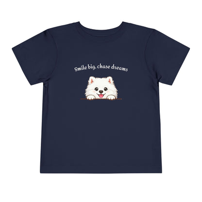 Unisex Toddler Tee 'Smile Big, Chase Dreams' Cute Fluffy Samoyed Puppy Design (Additional Colors)
