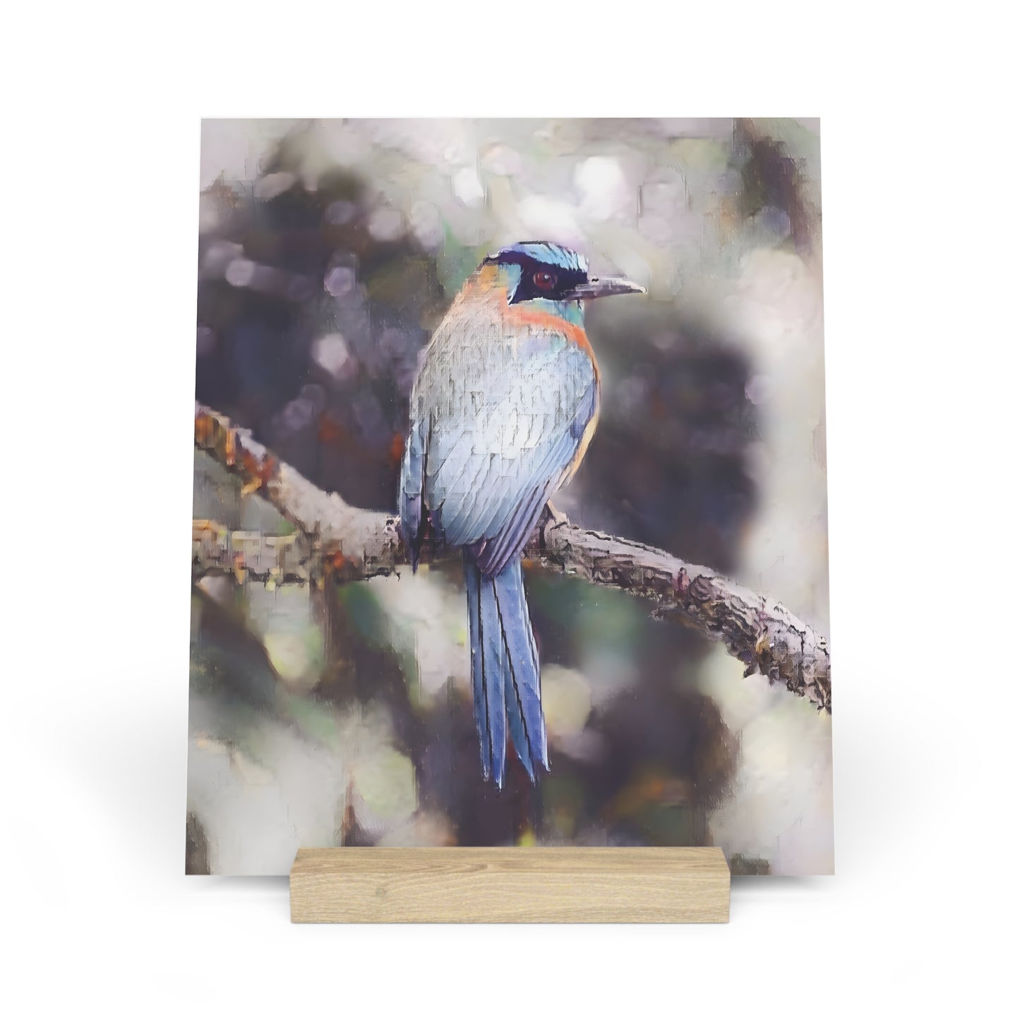 Artistic Tropical Bird Photo Gallery Board with Wooden Stand — Mini Nature Desk Art (Additional Sizes)
