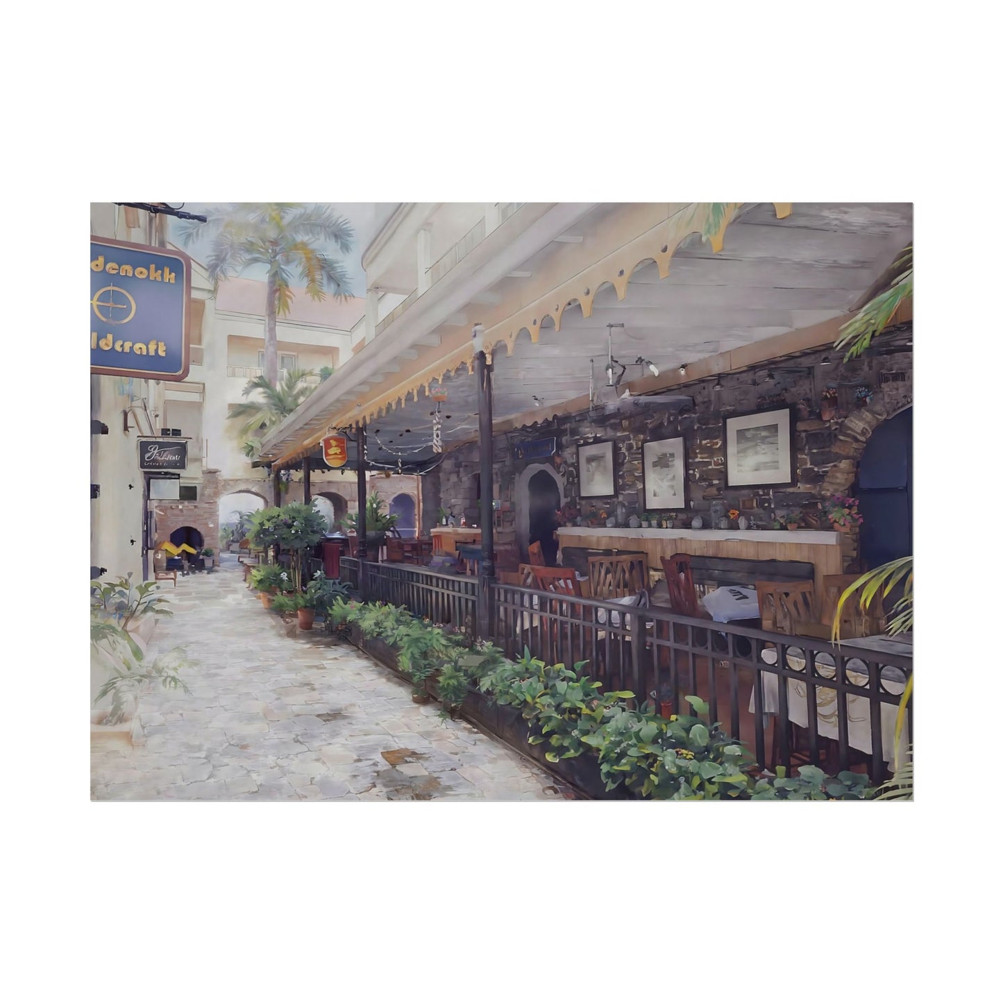 Textured Watercolor-Style Matte Serene Street Scene Art Print