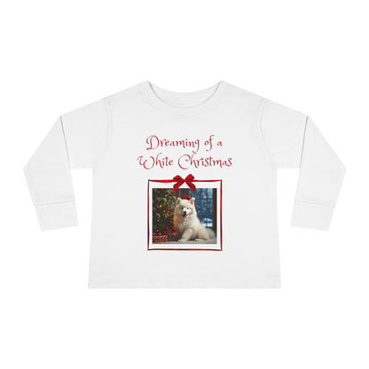Toddler Christmas Samoyed Dog Theme Long Sleeve Tee - 'Dreaming of a White Christmas' (Additional Color)