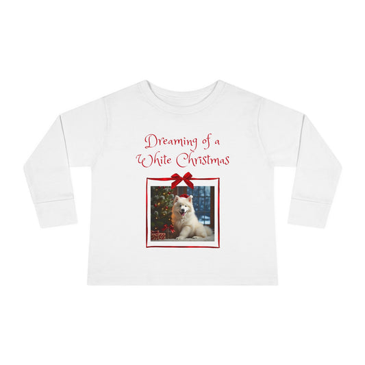 Toddler Christmas Samoyed Dog Theme Long Sleeve Tee - 'Dreaming of a White Christmas' (Additional Color)