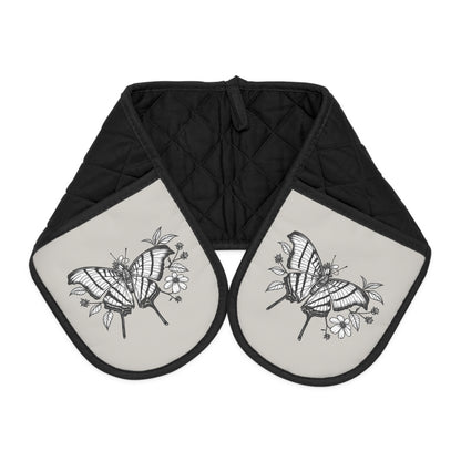 Butterfly Design Oven Mitts - Black Quilted Double-Ended Pot Holder