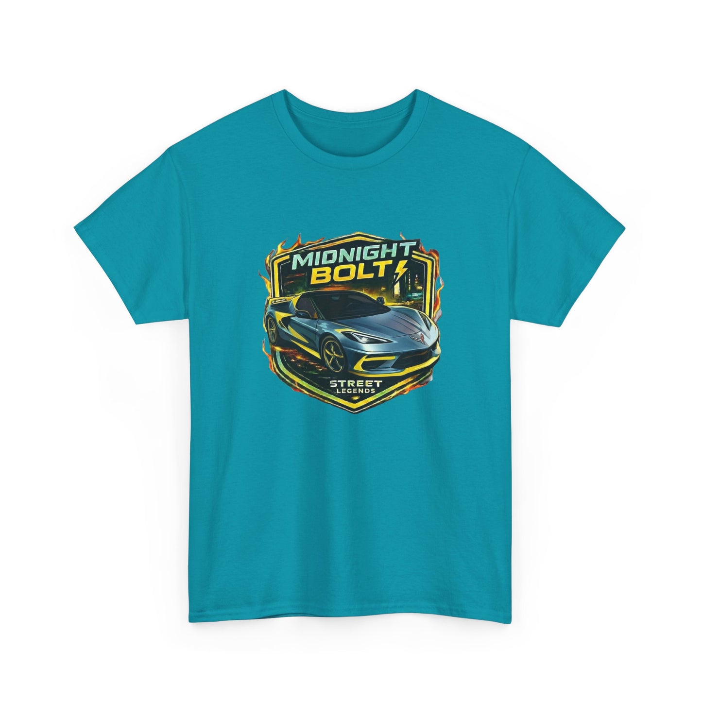 Adult Unisex Blue 'Midnight Bolt' Sportscar Theme Street Legends Series Cotton Tee (Additional Colors)