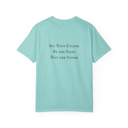 Unisex Adult Sailboat Nautical Double-Sided Tee - 'Set Your Course by the Stars Not the Storm' Motivational Shirt (Additional Colors)