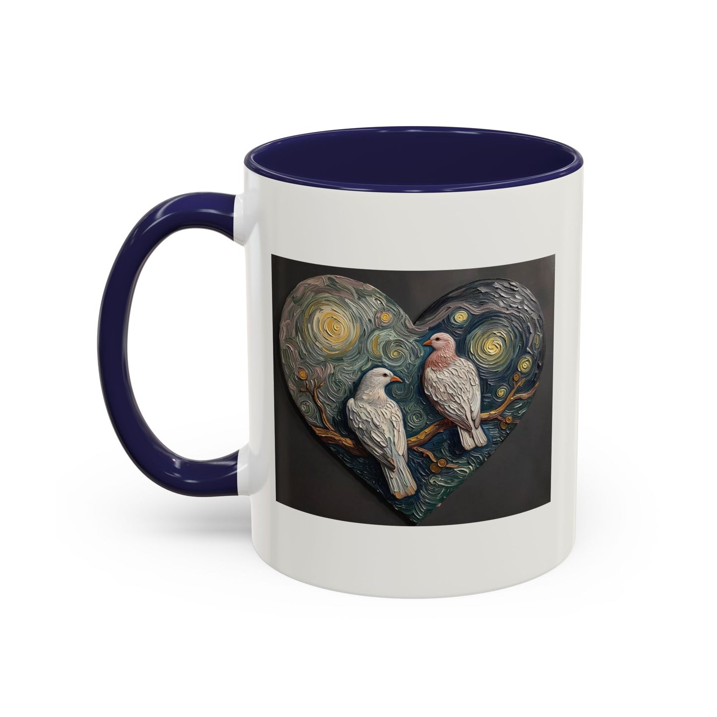 Two Doves Hearts One Branch Romantic Love Accent Coffee Mug (Additional Color)