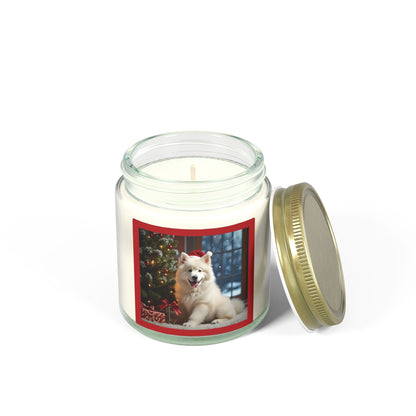 Holiday Samoyed Dog Photo Candle — Coconut Apricot Wax (Choice of Scents, 4oz & 9oz)