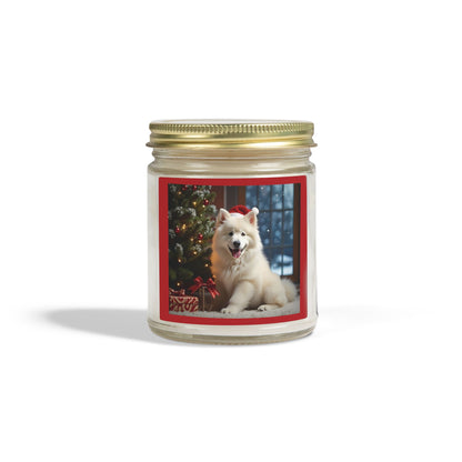 Holiday Samoyed Dog Photo Candle — Coconut Apricot Wax (Choice of Scents, 4oz & 9oz)
