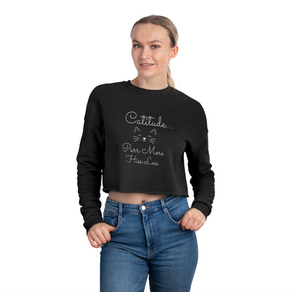 Women's 'Catitude' Cropped Double-Sided Sweatshirt – Cat Silhouette & 'Purr More Hiss Less' (Additional Colors)